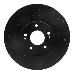 Hyundai Veracruz Brake Rotor (1) - Front Left - R1 Concepts - Drilled & Slotted - Black - `07-`12